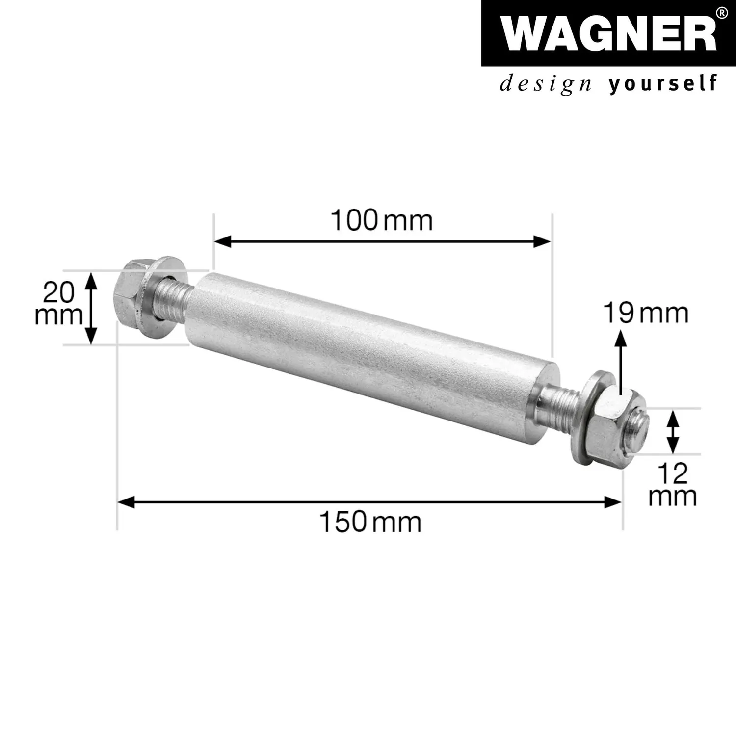 Wagner 13044300 asse per ruota 20x100 mm zincato 1 pz