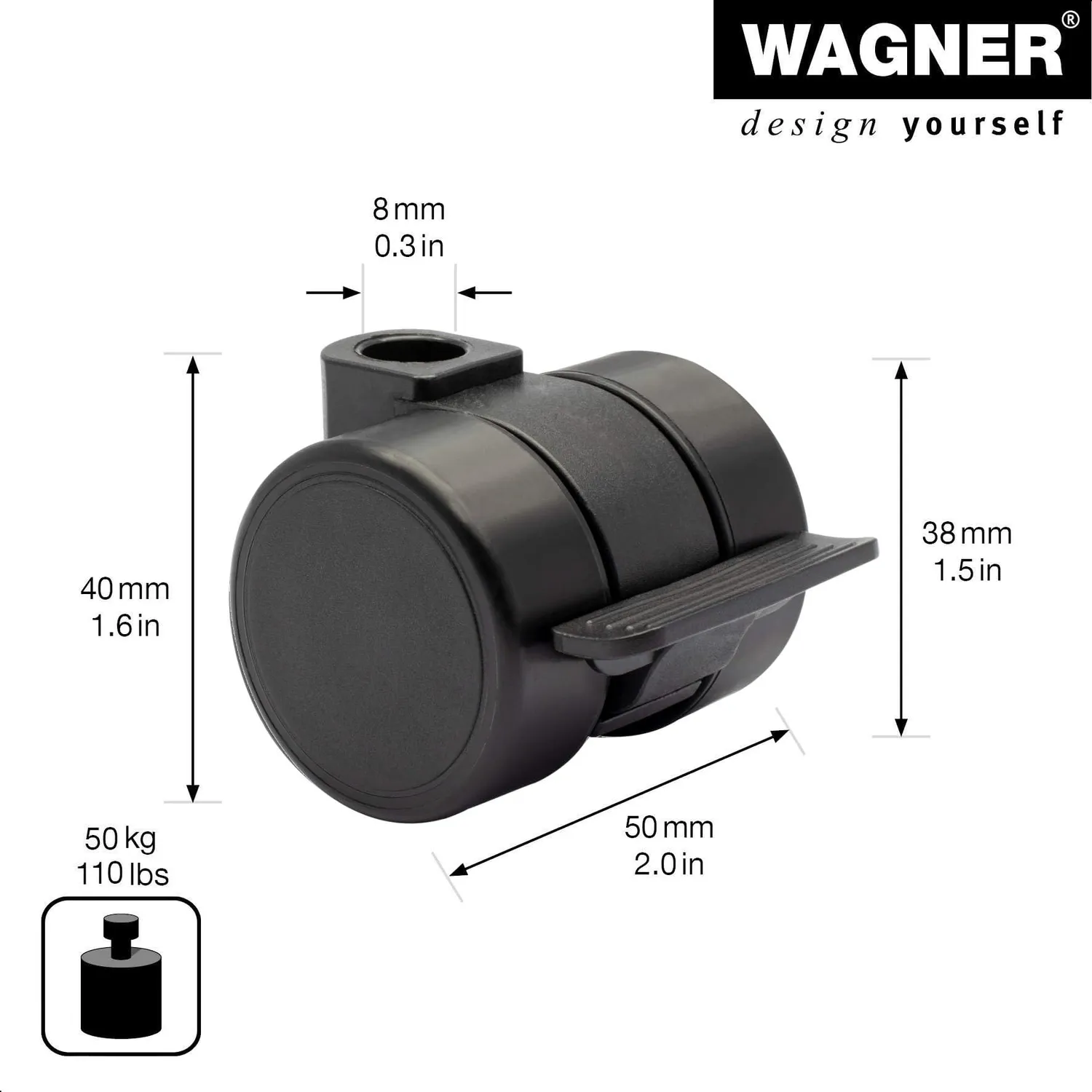 Wagner Design 01024601 rullo mobili Ø38 nero con fermo