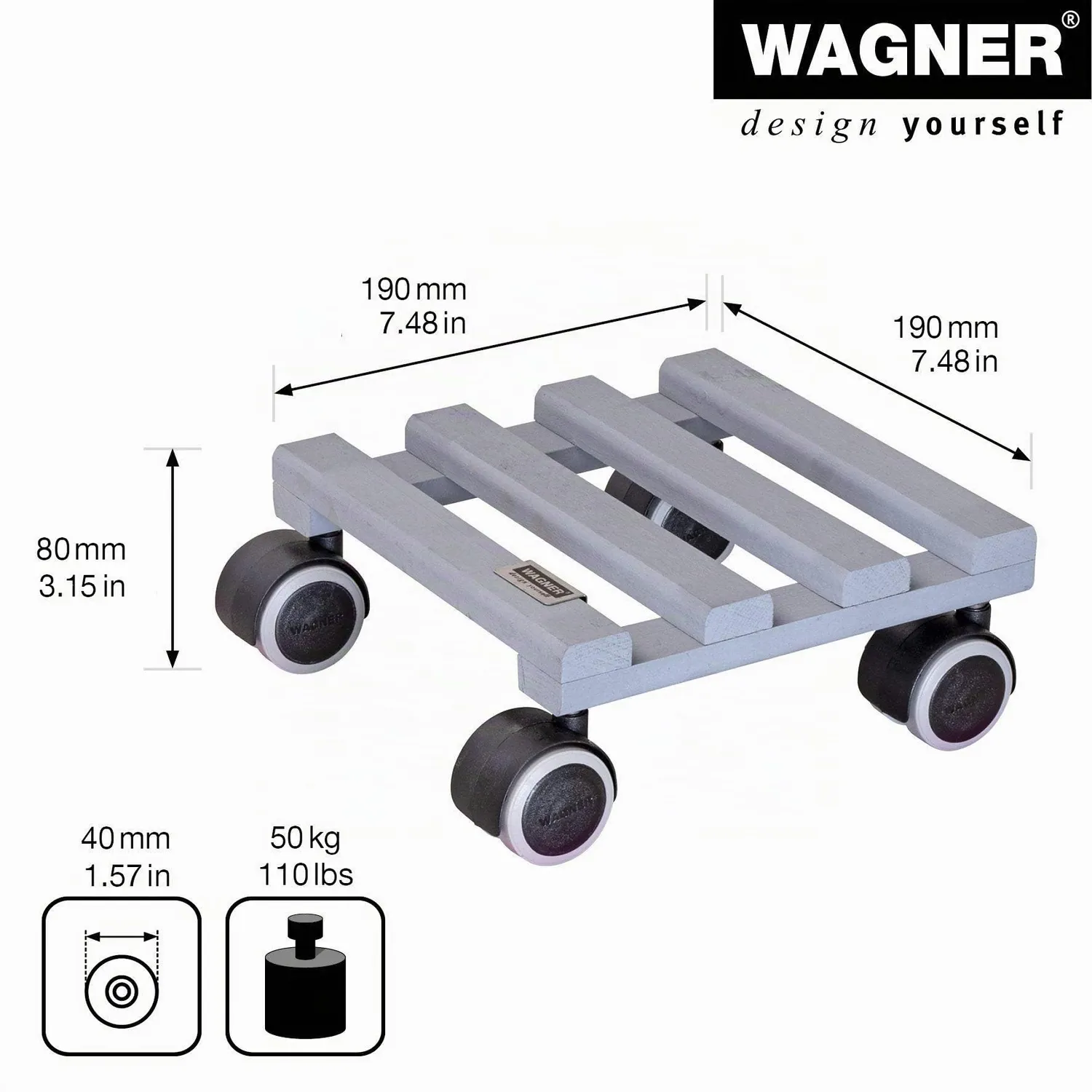 Wagner Creo Carrello per Piante 19x19 cm Grigio 50 kg