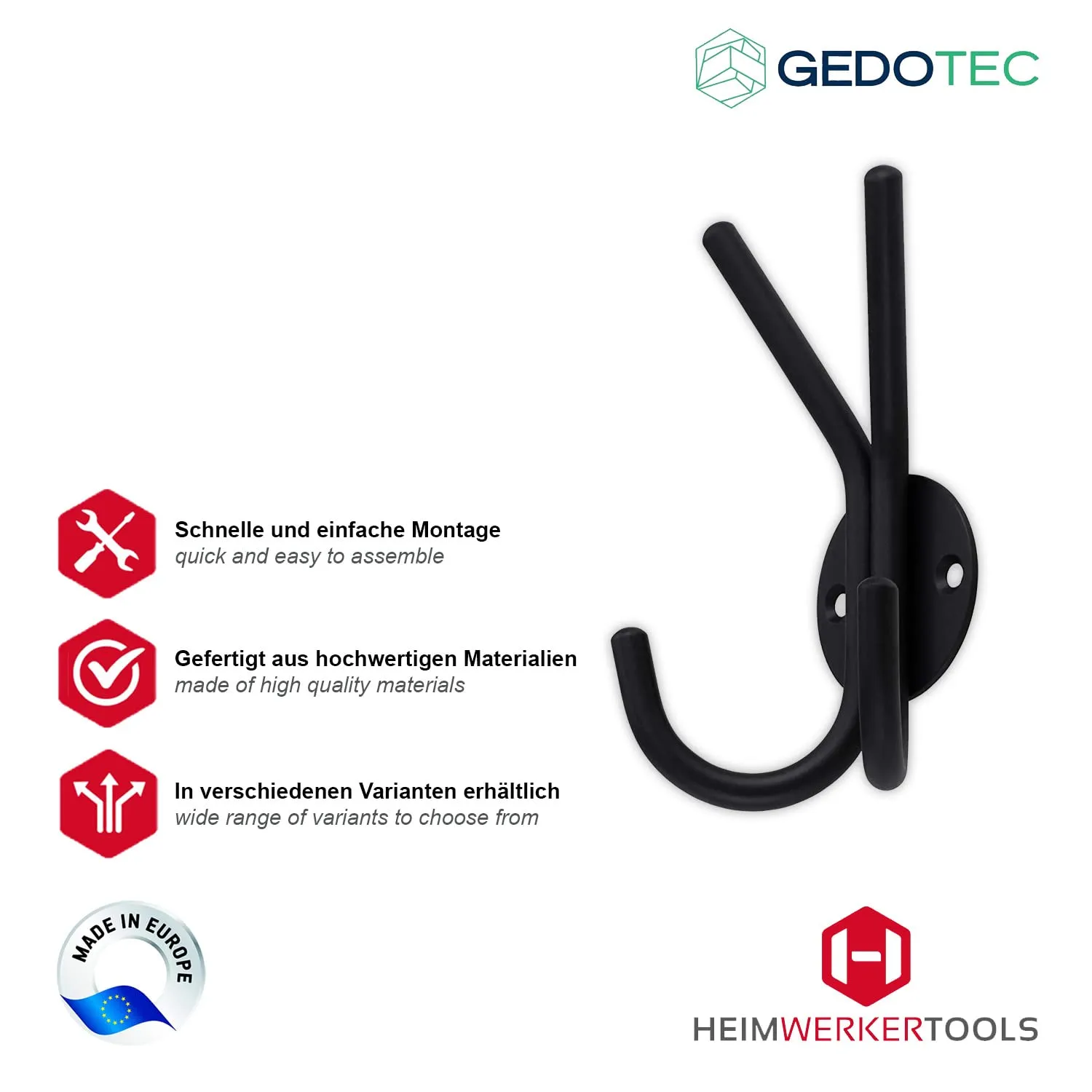Gedotec Bristol gancio appendiabiti doppio nero 1 pezzo