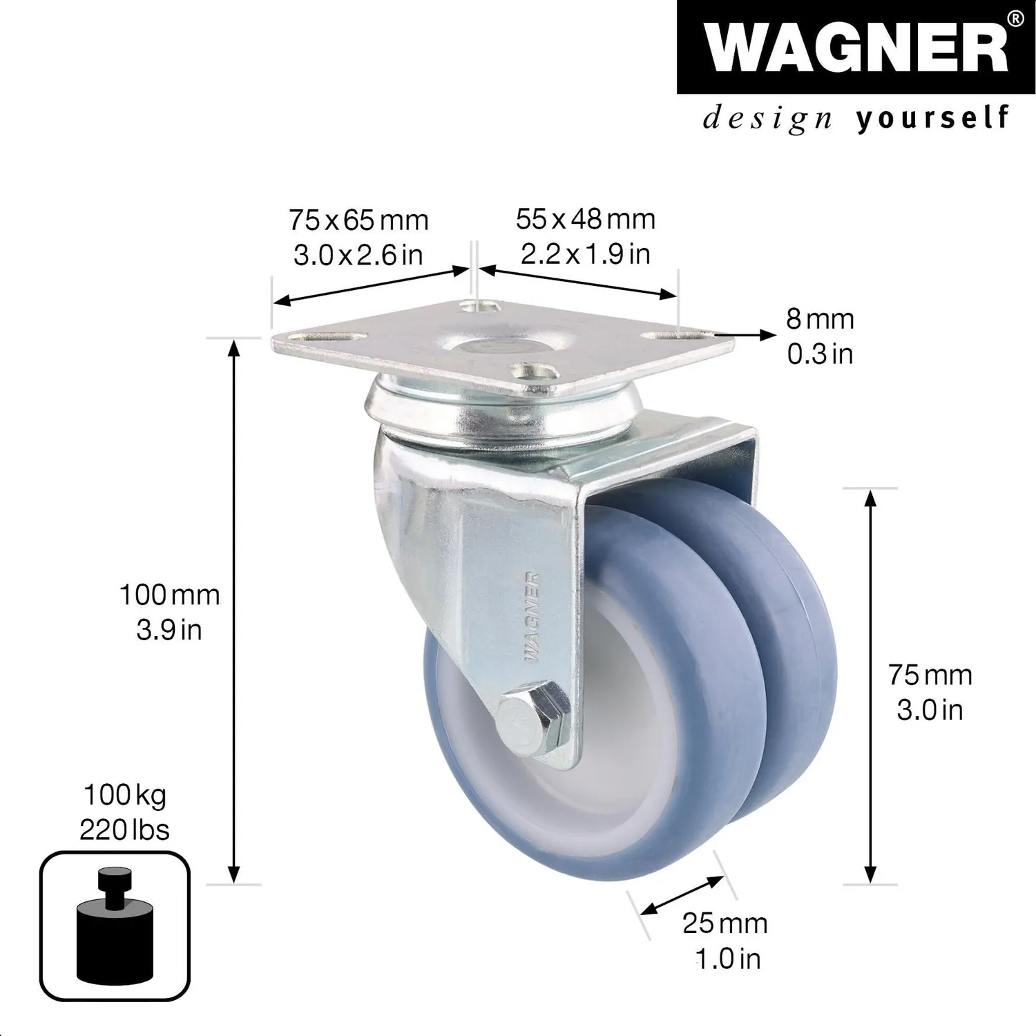 Wagner ECO RO 1577 rotella girevole morbida 75 mm 100 kg