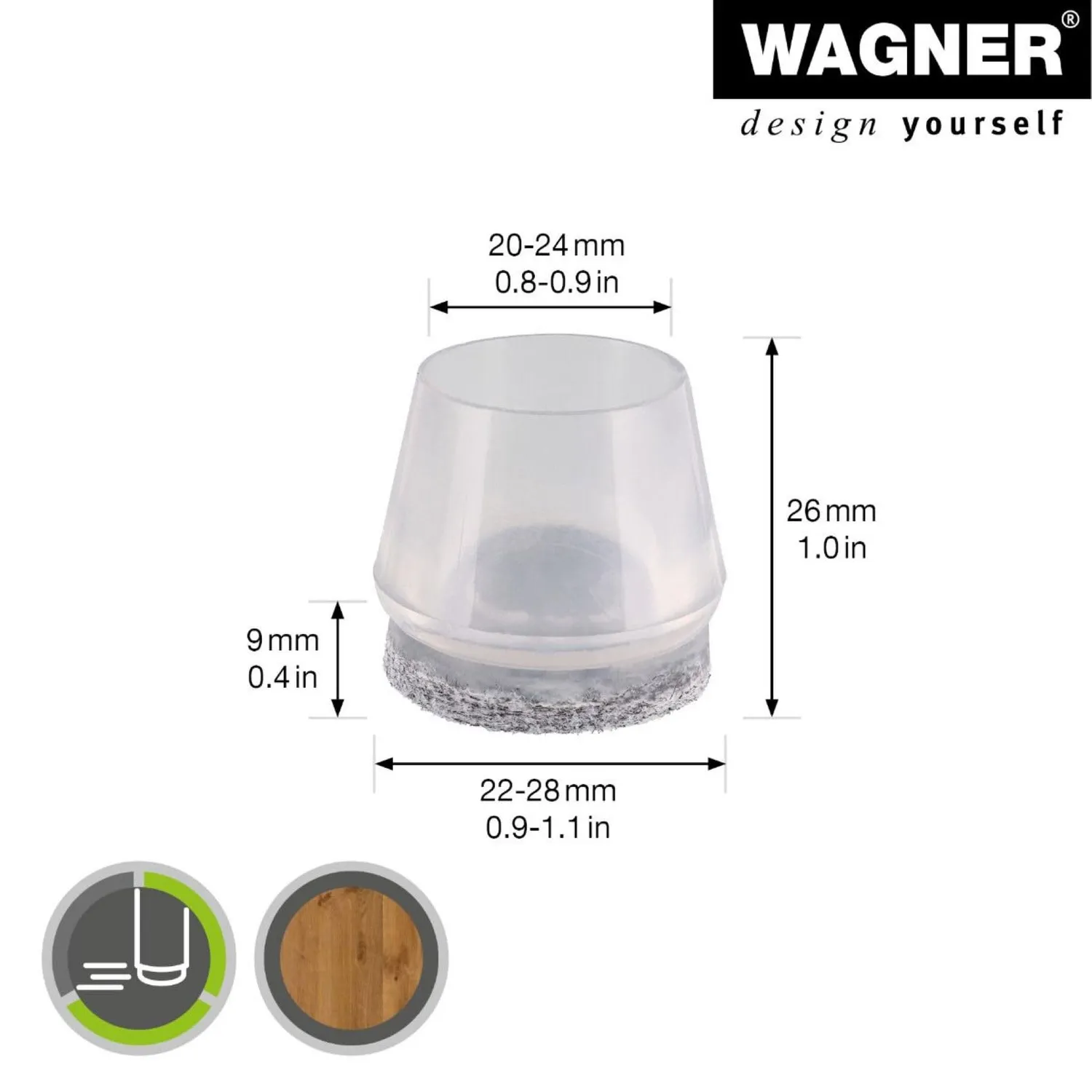 Wagner 15056424 tappi per tubi 24 pezzi trasparenti feltro