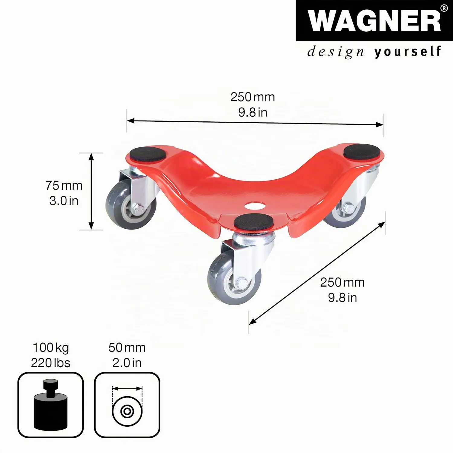 Wagner MM 1196 carrello mobili 25x25 cm portata 100 kg 3 ruote