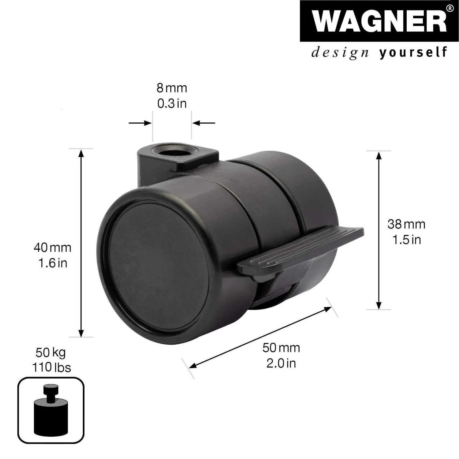 Wagner Design RO0212 rotella mobili nera con freno 1 pz 50 kg