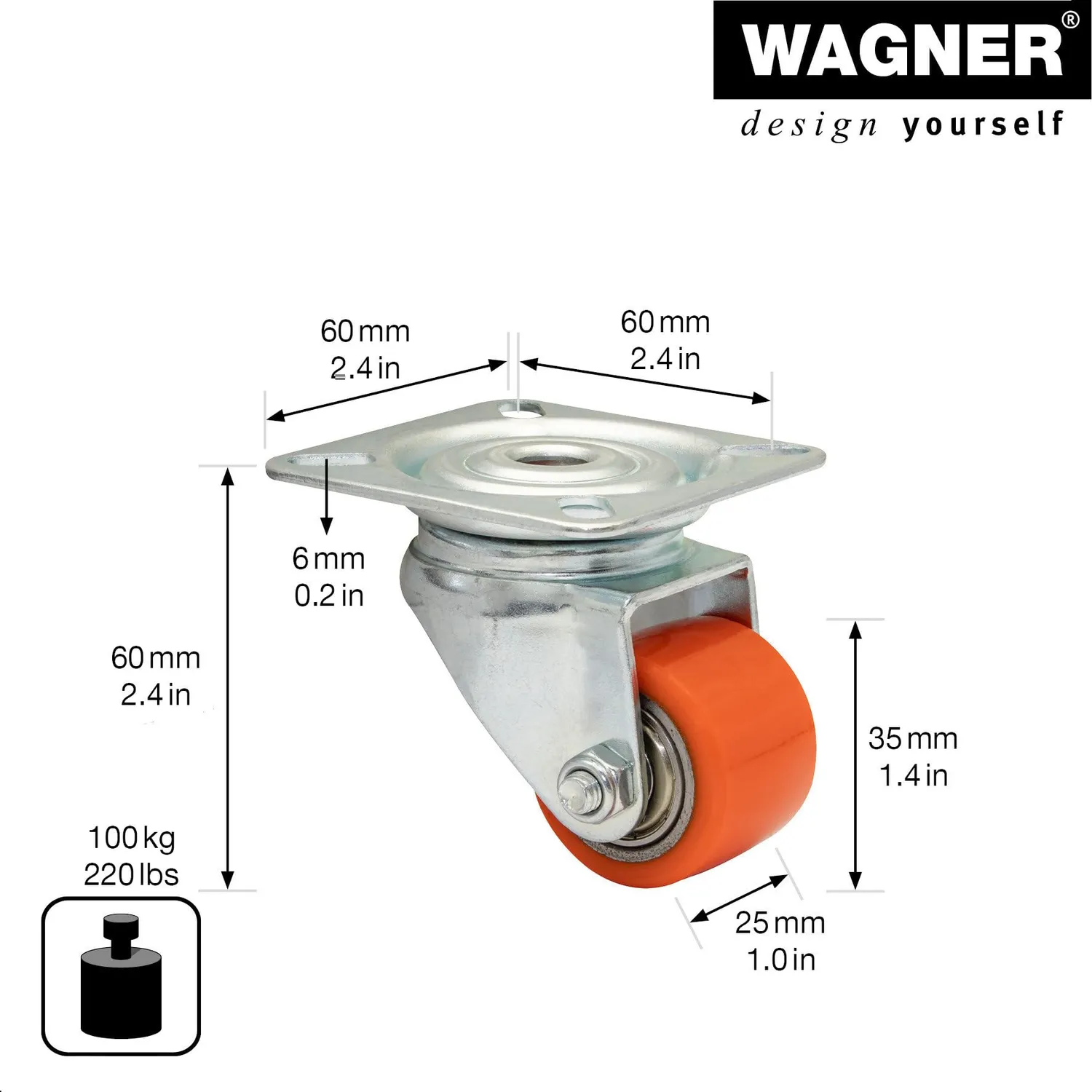 Wagner Mini RO 6935 rotella Ø 35 mm rossa 1 pz per parquet