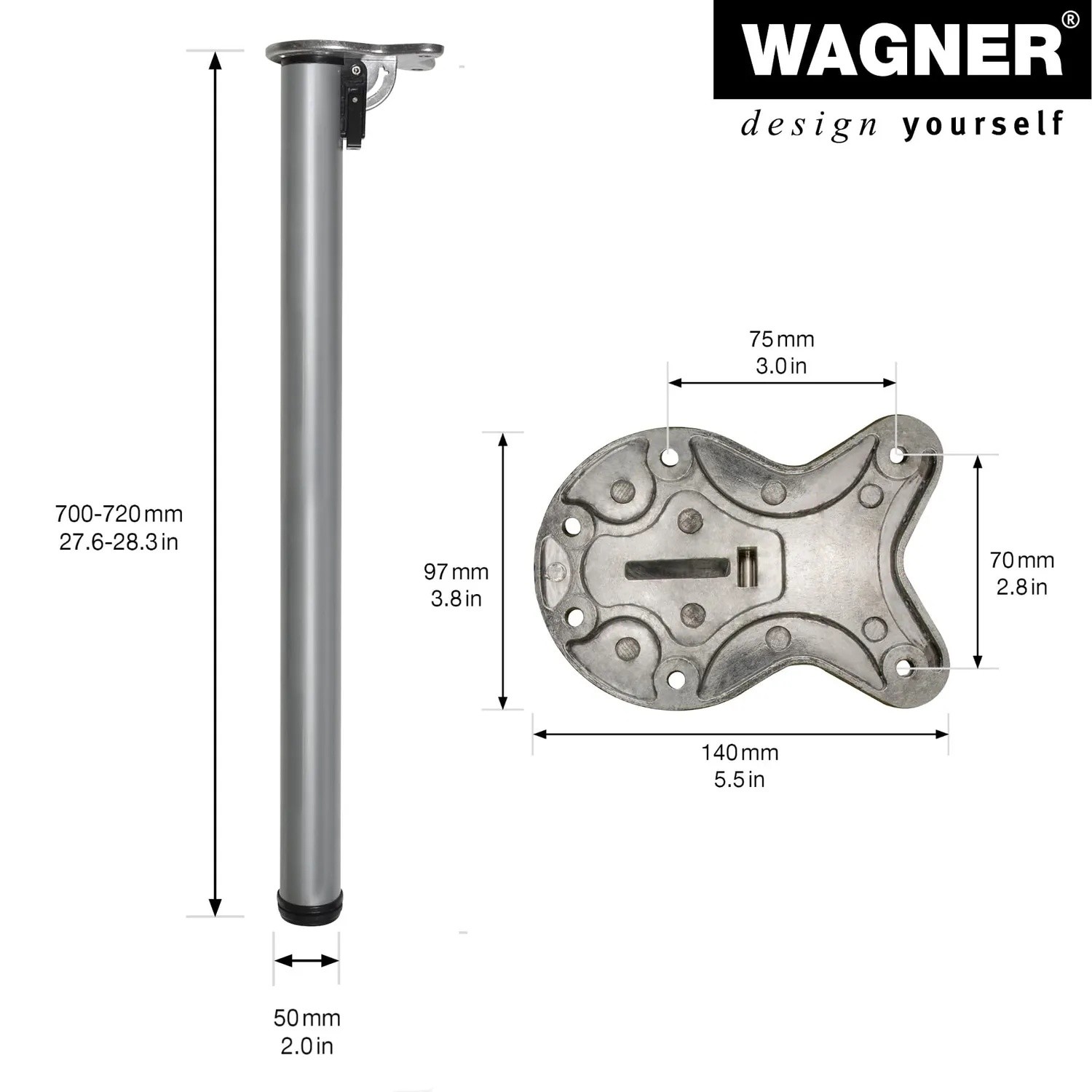 Wagner Klapp ST 1816 gamba per mobili pieghevole acciaio 70 cm