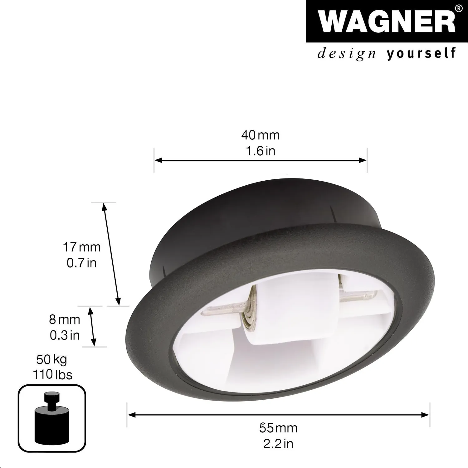 Wagner RO 7091 mini rotella incasso Ø15 mm portata 50 kg