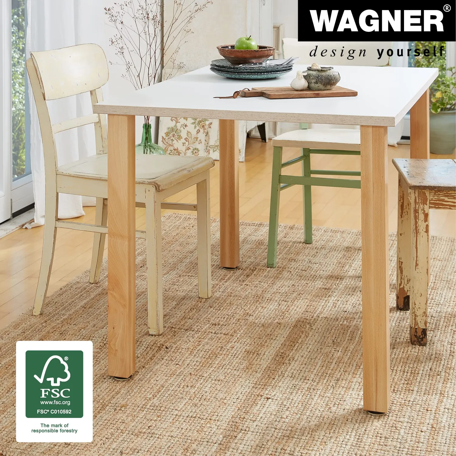 Wagner 60x60 piede tavolo faggio naturale 710 mm
