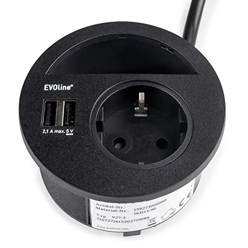 Emuca Vertikal Multiconnettore da Incasso Nero 1 Schuko 2 USB