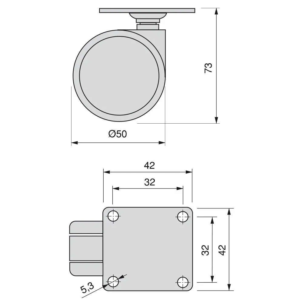 Emuca 2036421 rotelle mobili Ø50 mm grigie set 4 pezzi freno