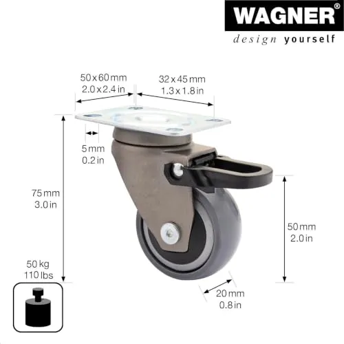Wagner 3C ruota girevole grigia Ø50 mm freno