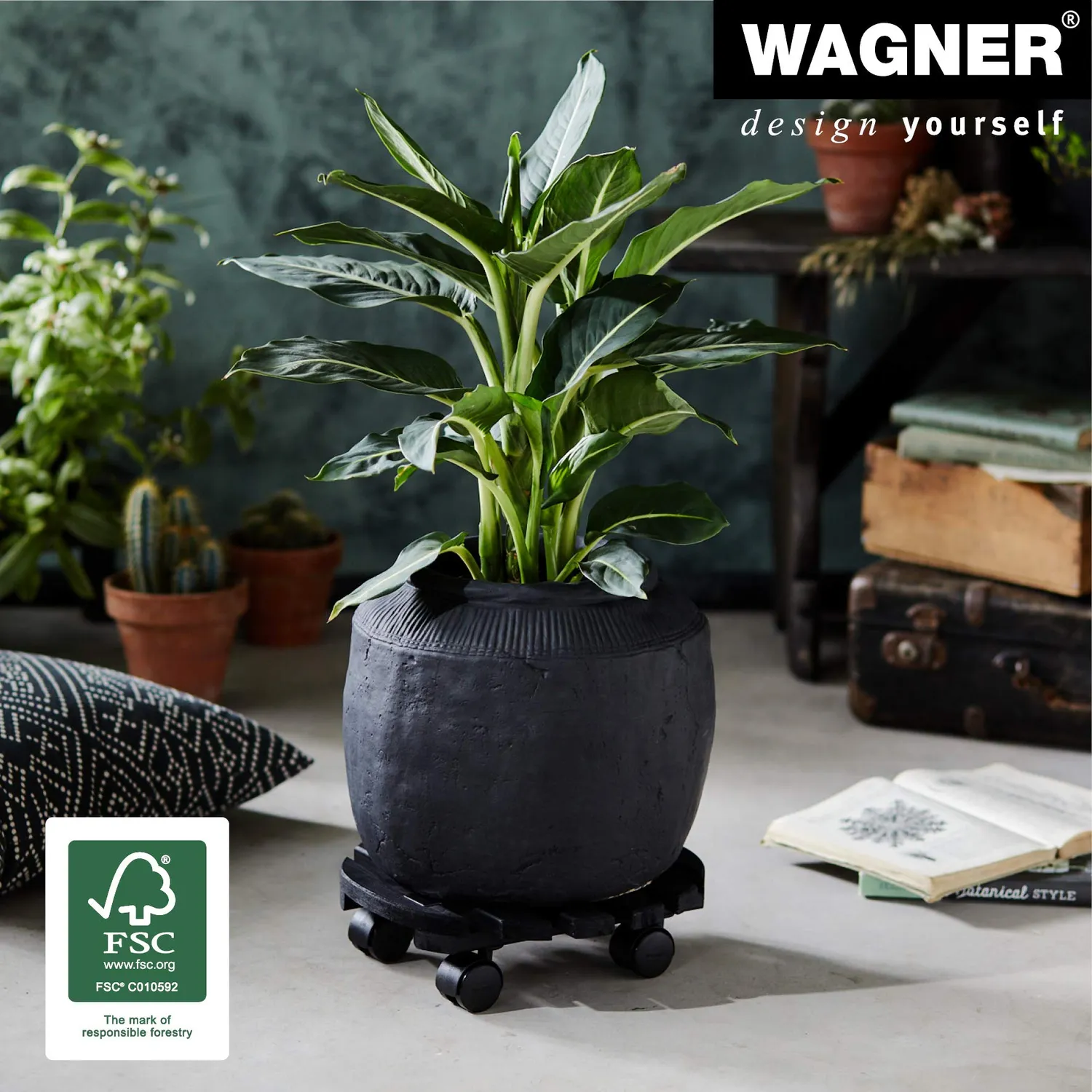 Wagner Nature carrello piante legno nero tondo 29 cm 100 kg