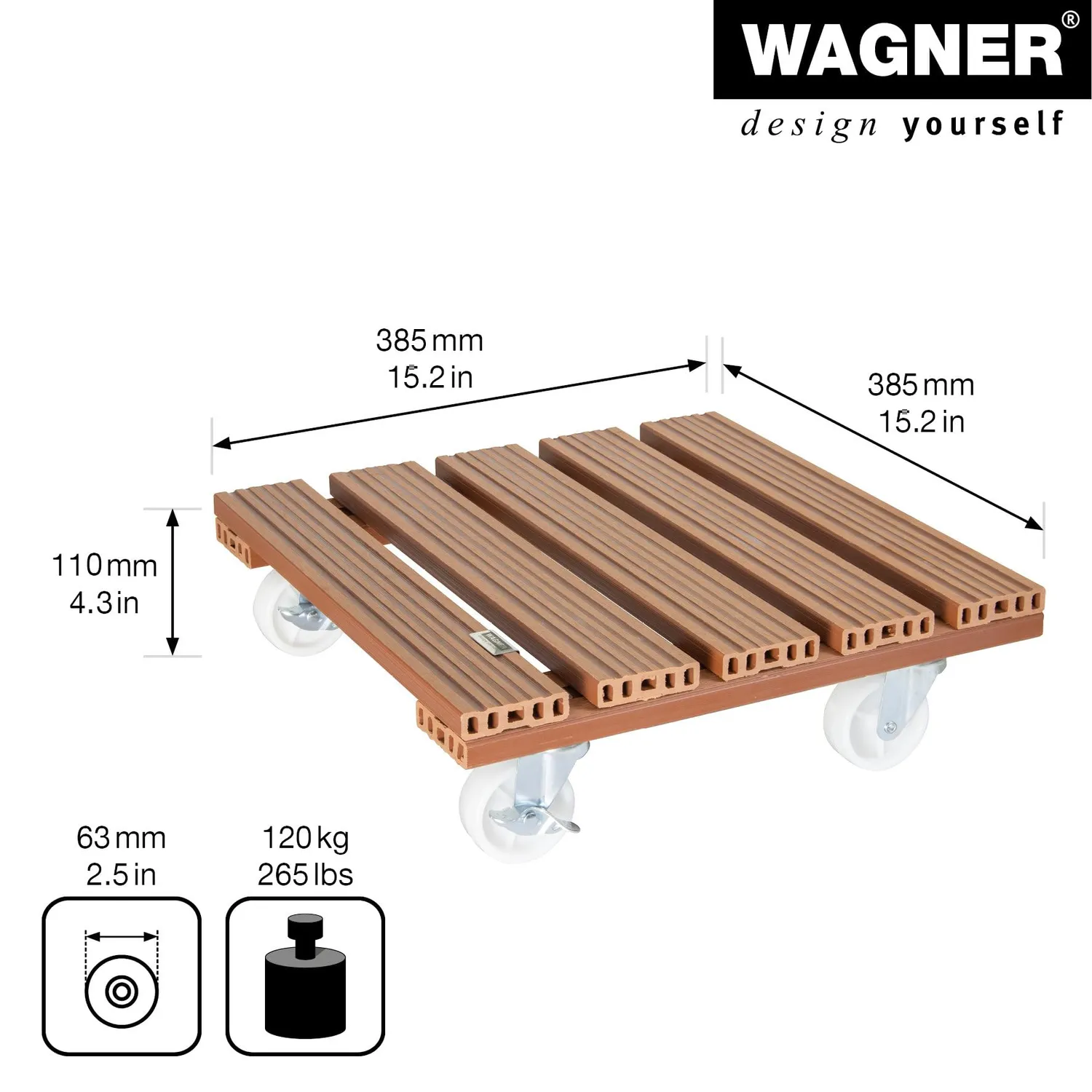 Wagner WPC Carrello Piante 38,5 cm Terracotta 120 kg