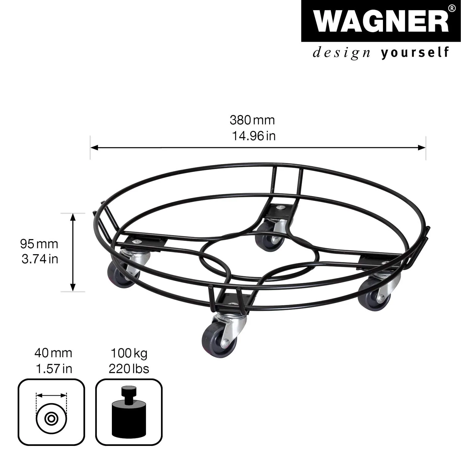 Wagner Black carrello piante nero D38 cm 100 kg