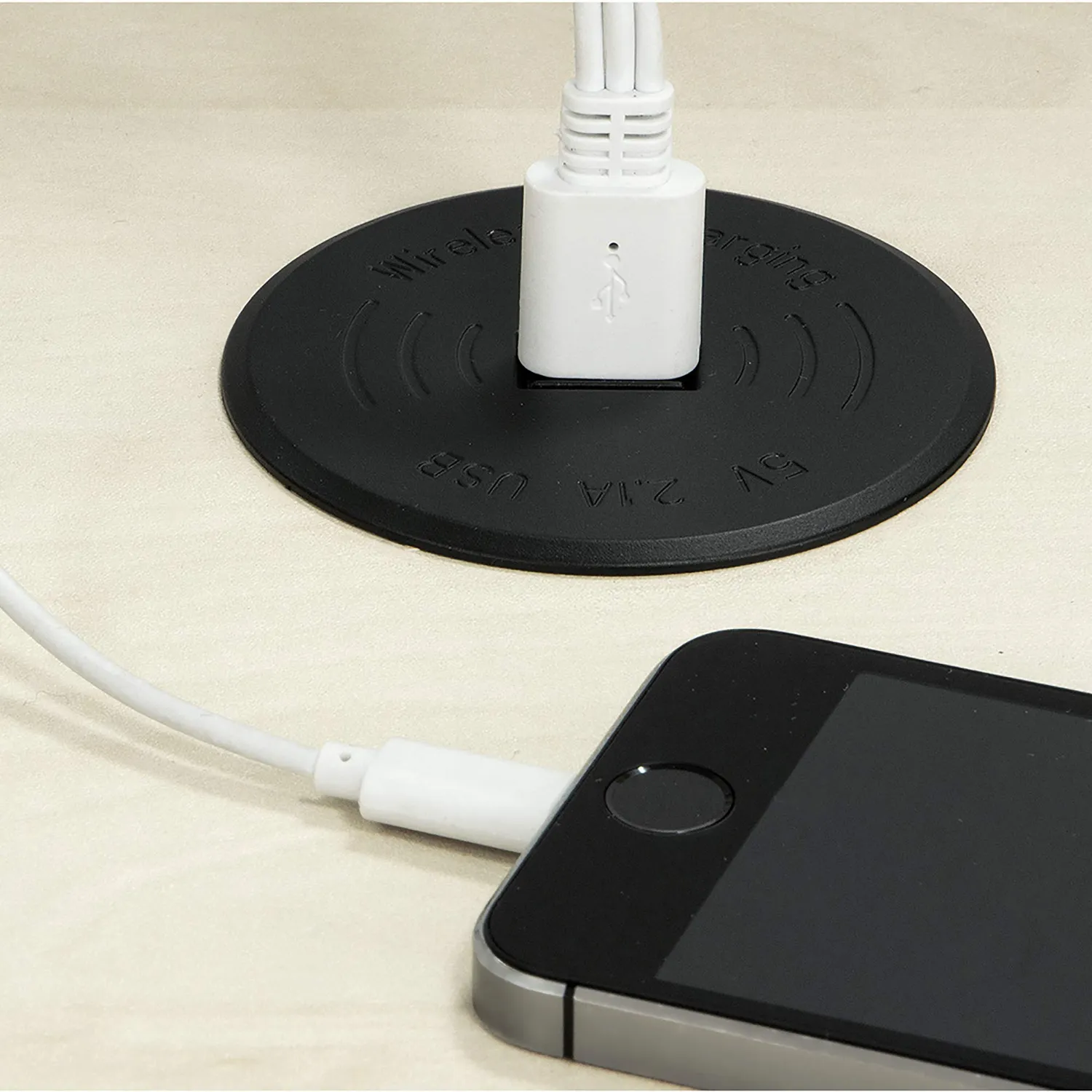 Emuca Caricatore Wireless Qi da Incasso con Presa USB-A Foro 60 mm