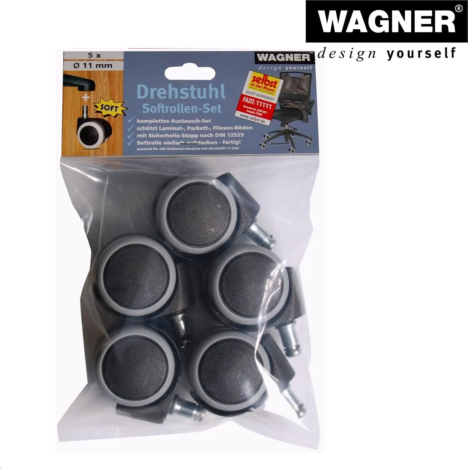 Wagner RO 4011 Ruote Sedia Ufficio Set 5 Morbide Grigie