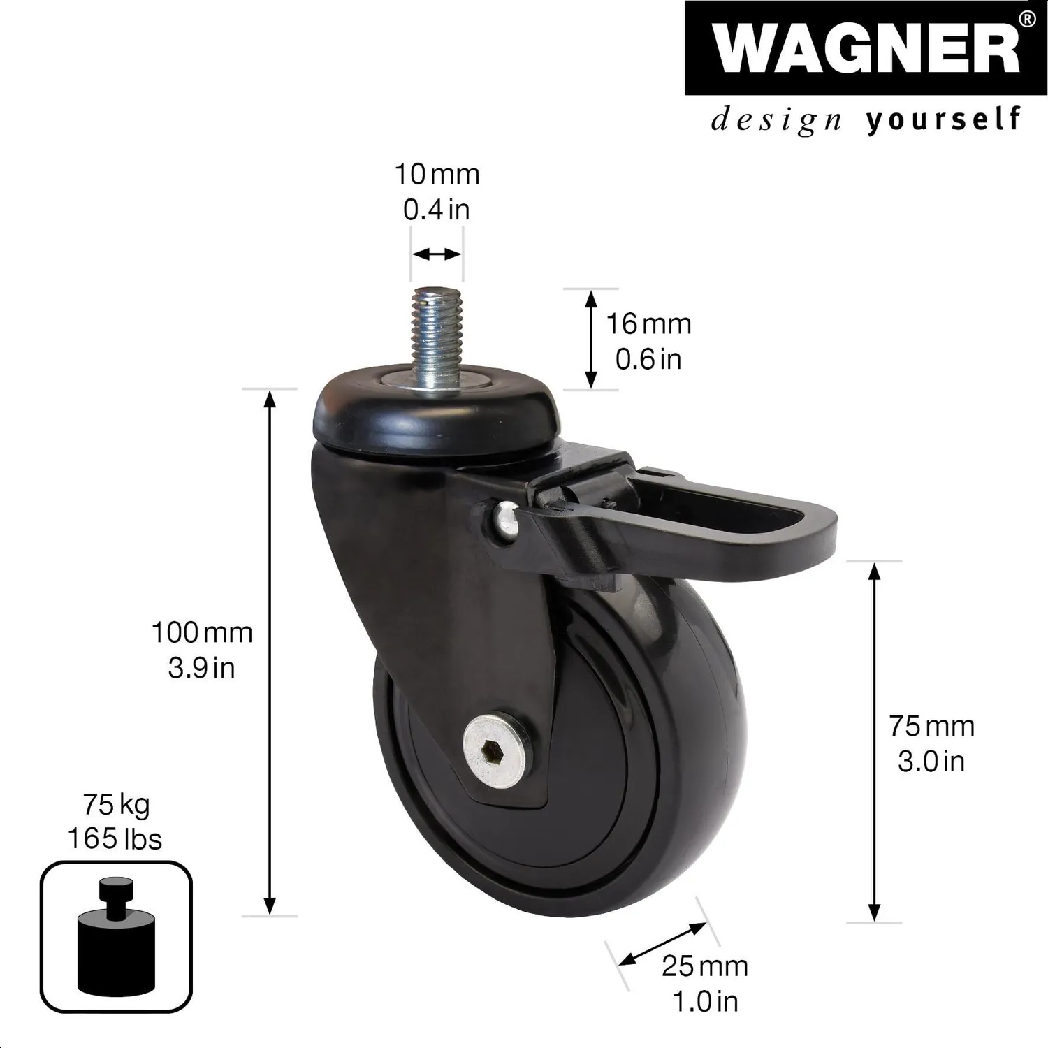 WAGNER 3C 01237766 ruota mobile Ø 75 mm con freno