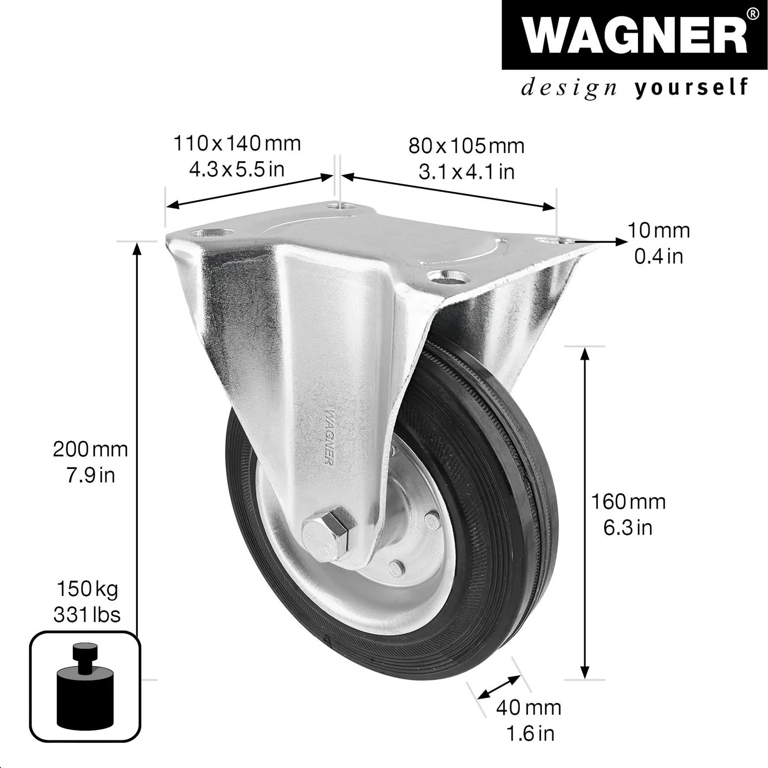 Wagner RO 8160 rotella fissa Ø160 mm portata 150 kg