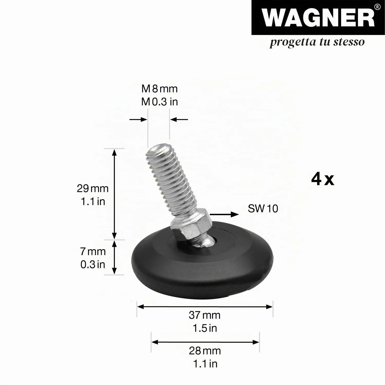 Wagner QuickClick piedini regolabili M8x25 feltro 4 pz
