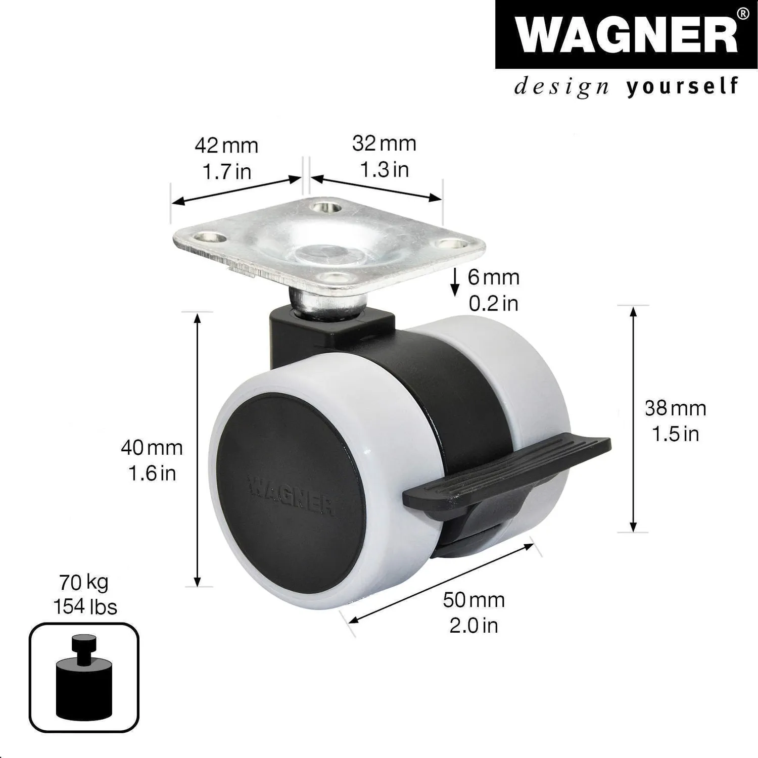 Wagner RO0243 rotella mobili piastra nero-grigio 1pz 70kg