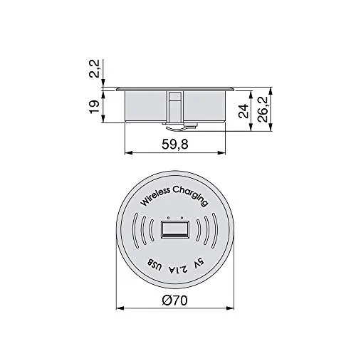 Emuca Caricatore Wireless Qi da Incasso con Presa USB-A Foro 60 mm