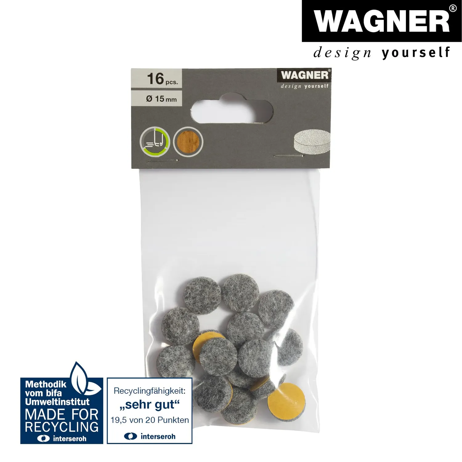 Wagner EH 1215 feltrini adesivi tondi 16 pezzi grigi extra