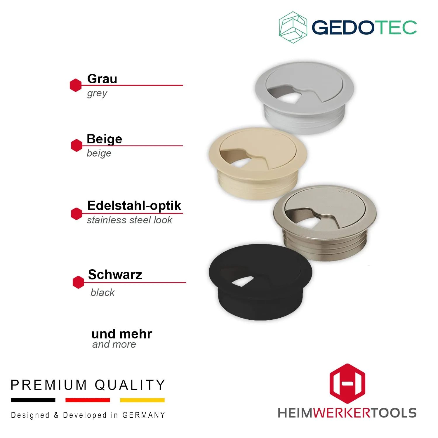 Gedotec Passacavo Scrivania 60 mm Nero Opaco 10 pz ABS