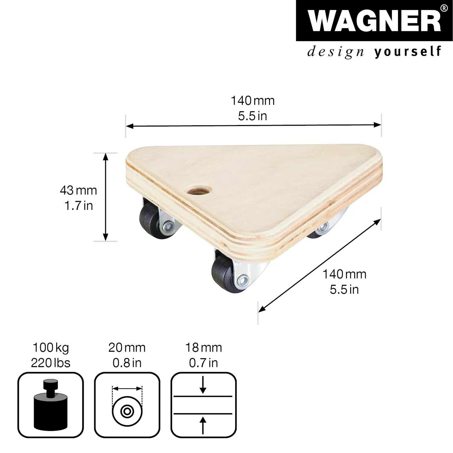 Wagner MM 1158 carrello trasporto 13x13 cm portata 100 kg