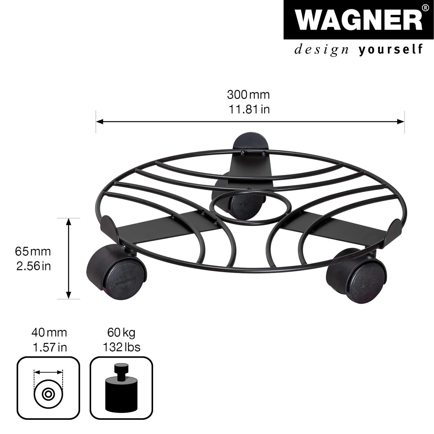 WAGNER Black sottovaso acciaio diam. 30cm h 6,5cm portata 60kg