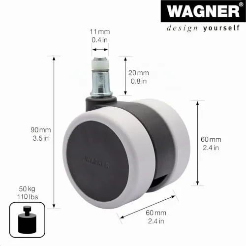Wagner 02007661 ruote sedia ufficio morbide set 5 pezzi