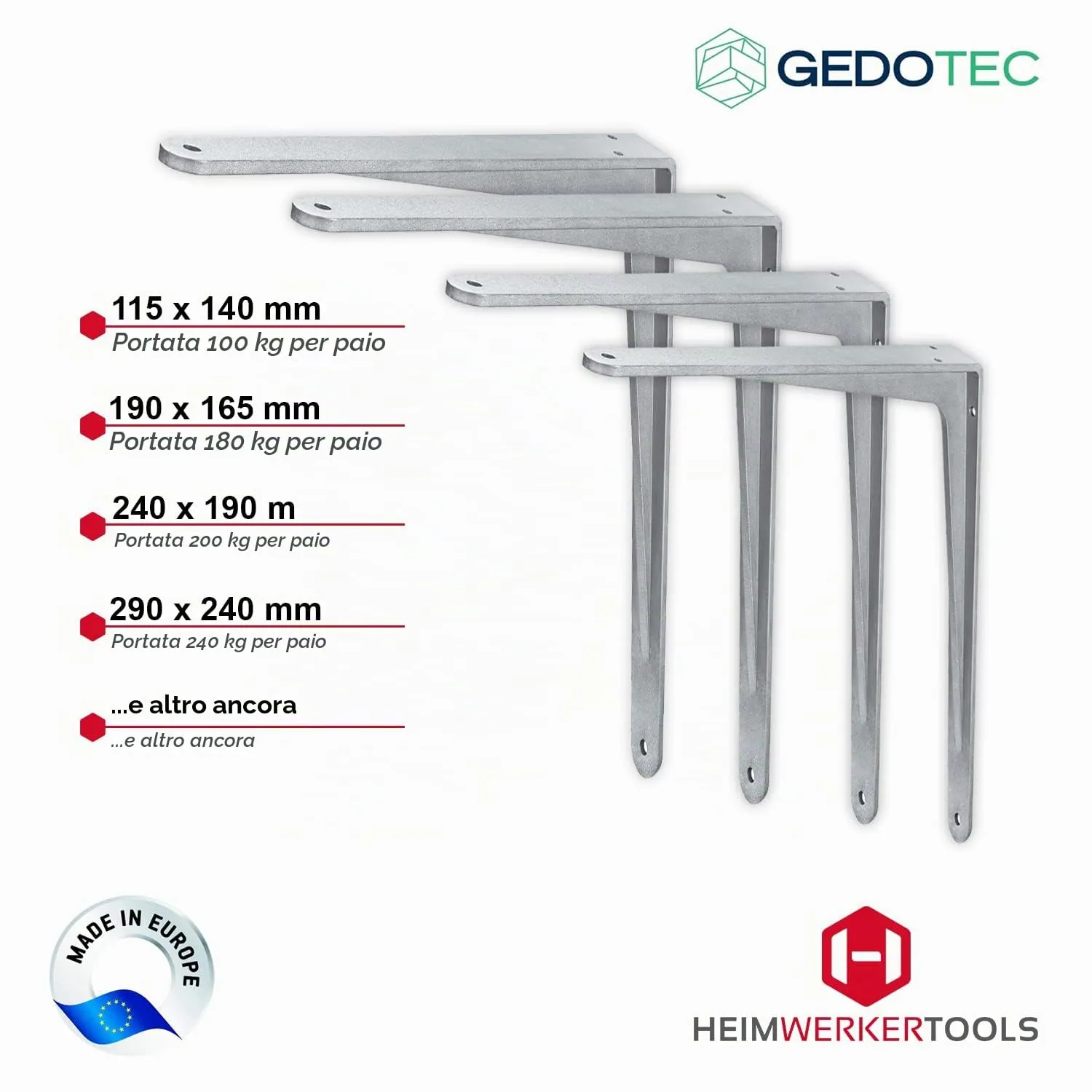 Gedotec SPARTA 140x115 reggimensola alluminio 1 pezzo 100 kg