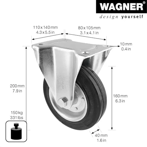 Wagner RO 8160 rotella fissa Ø160 mm portata 150 kg
