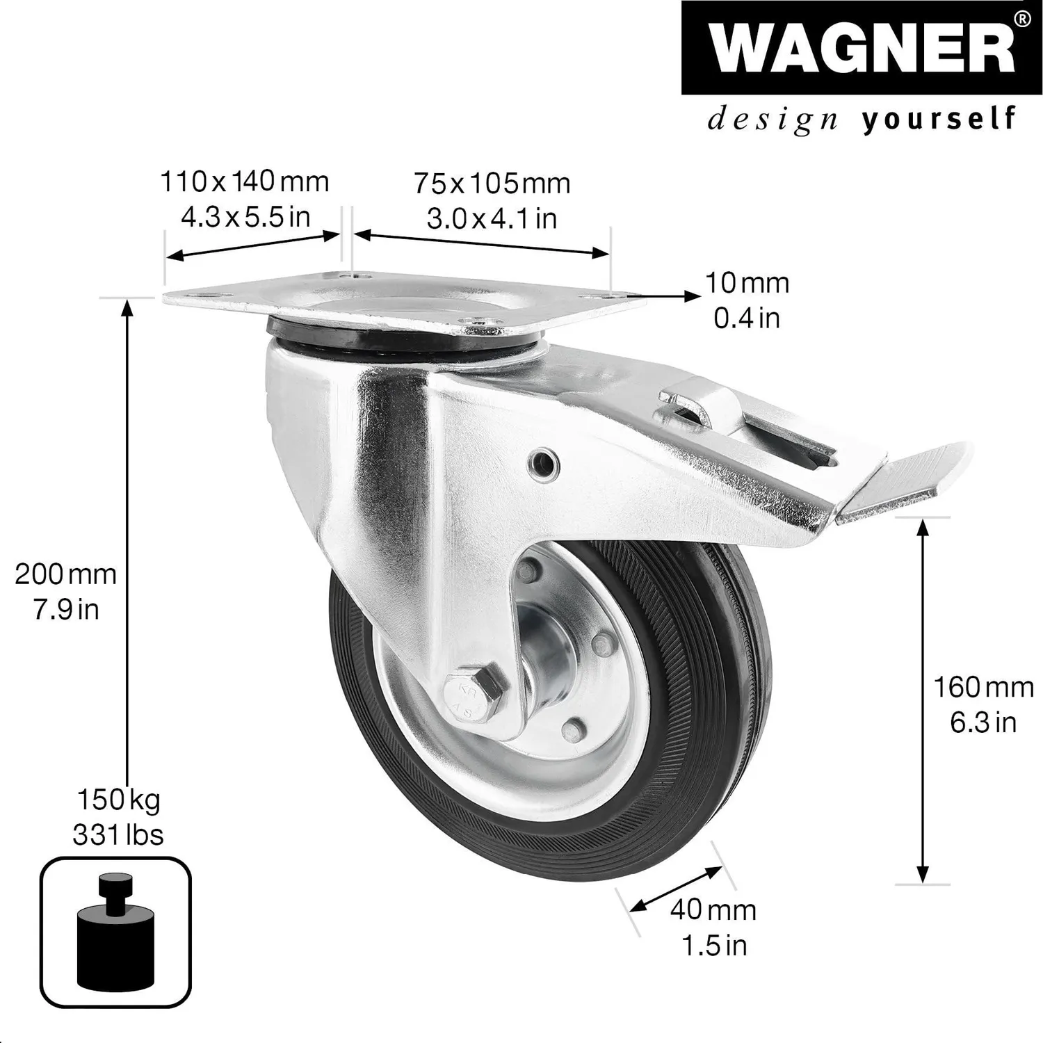 Wagner RO 7160 rotella freno 160 mm 150 kg gomma
