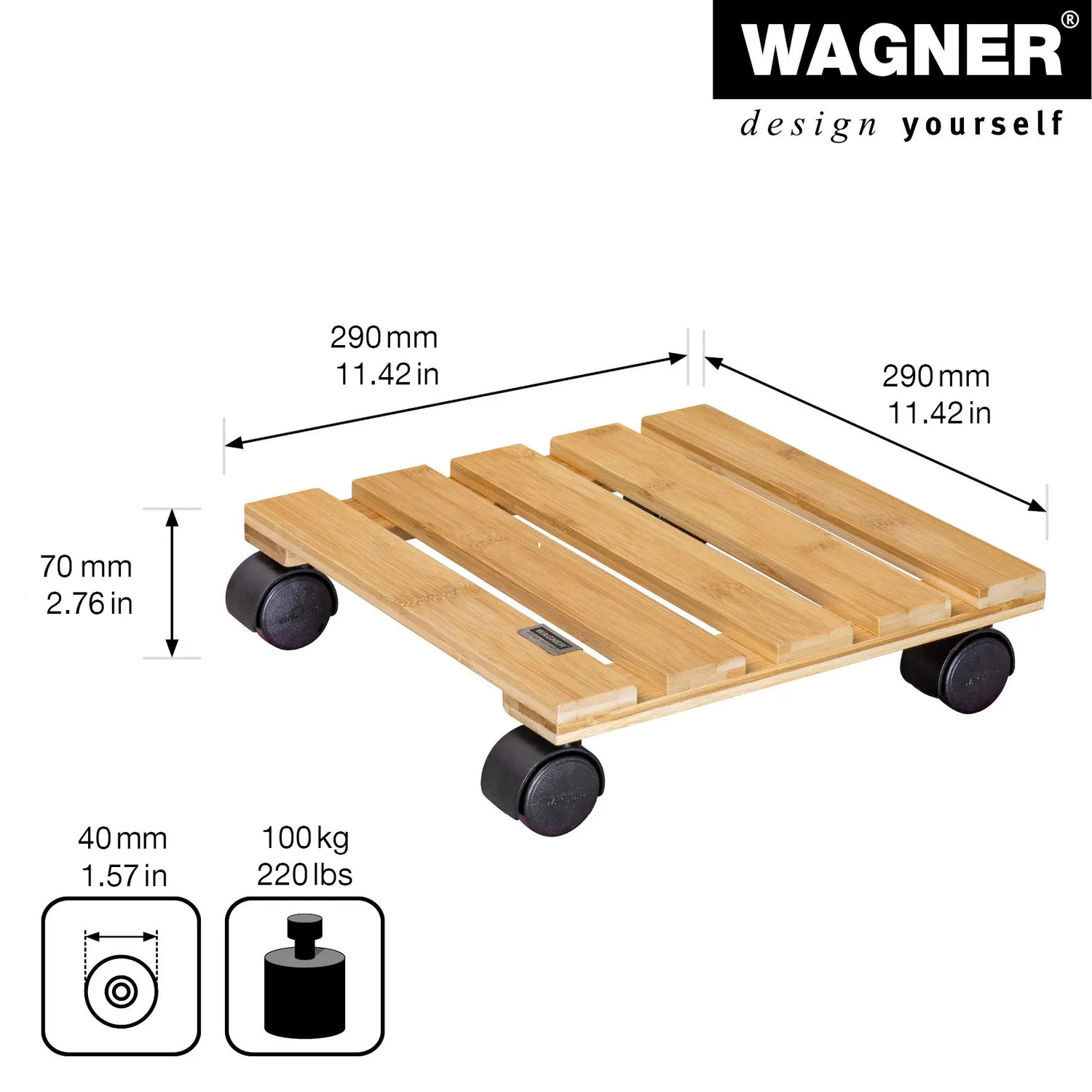 WAGNER Bamboo 20026501 Carrello Piante 29x29 cm 100 kg