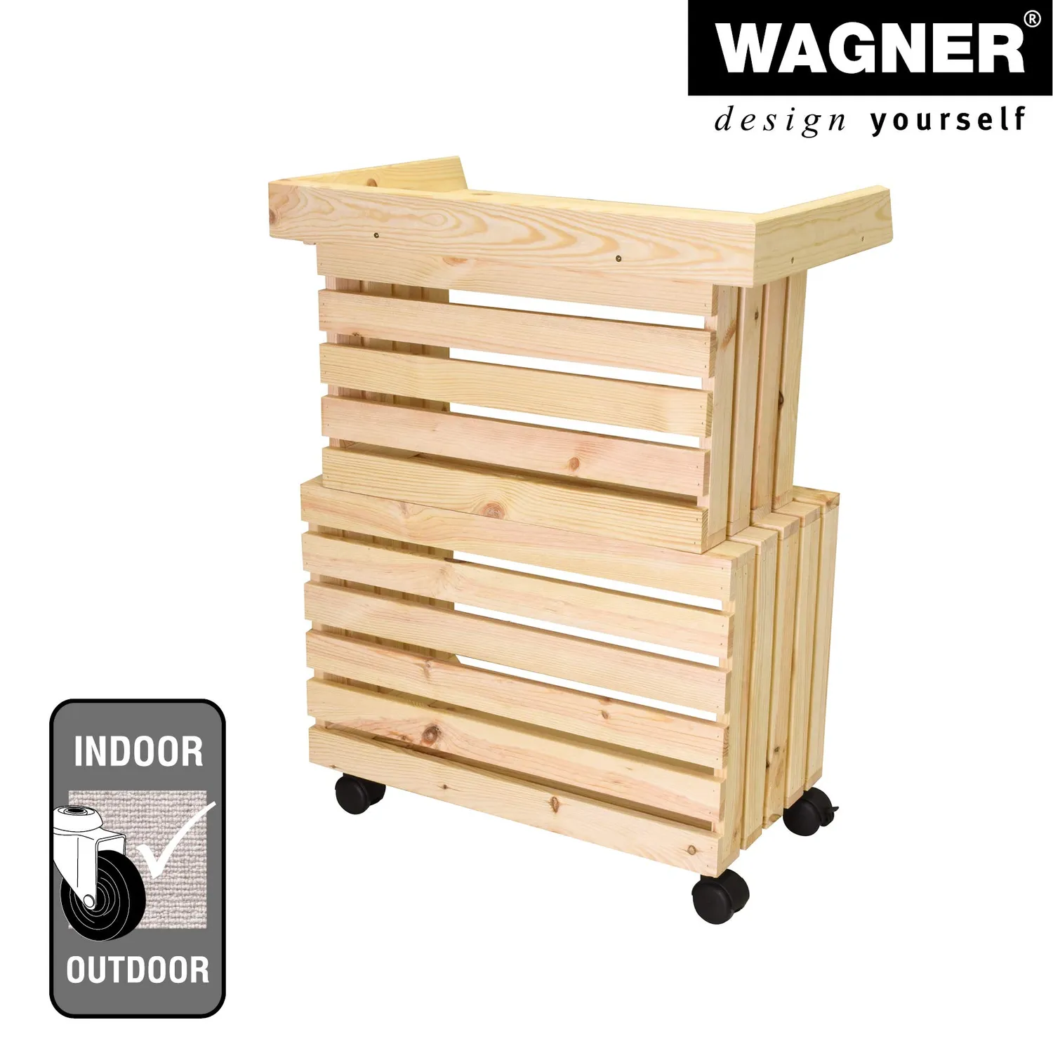 WAGNER GreenTABLE tavolo fiori legno 80x60x40cm con ruote