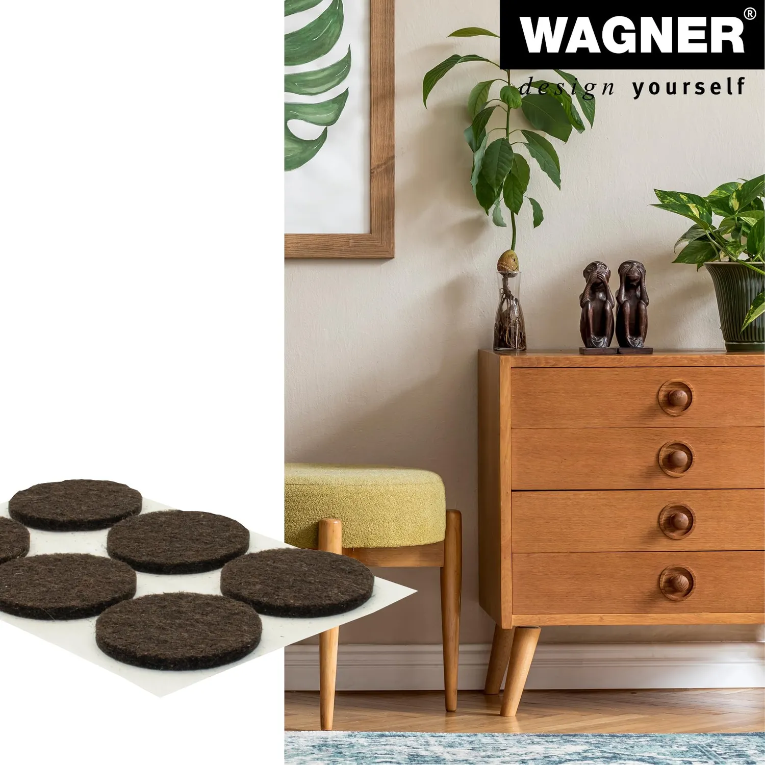 Wagner 15133099 feltrini adesivi marroni 12 pezzi scorrevoli