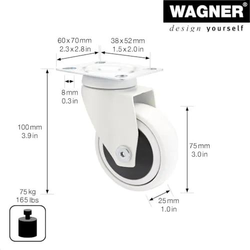 Wagner 3C Ruota Girevole Bianca Ø75 mm Portata 75 kg Acciaio