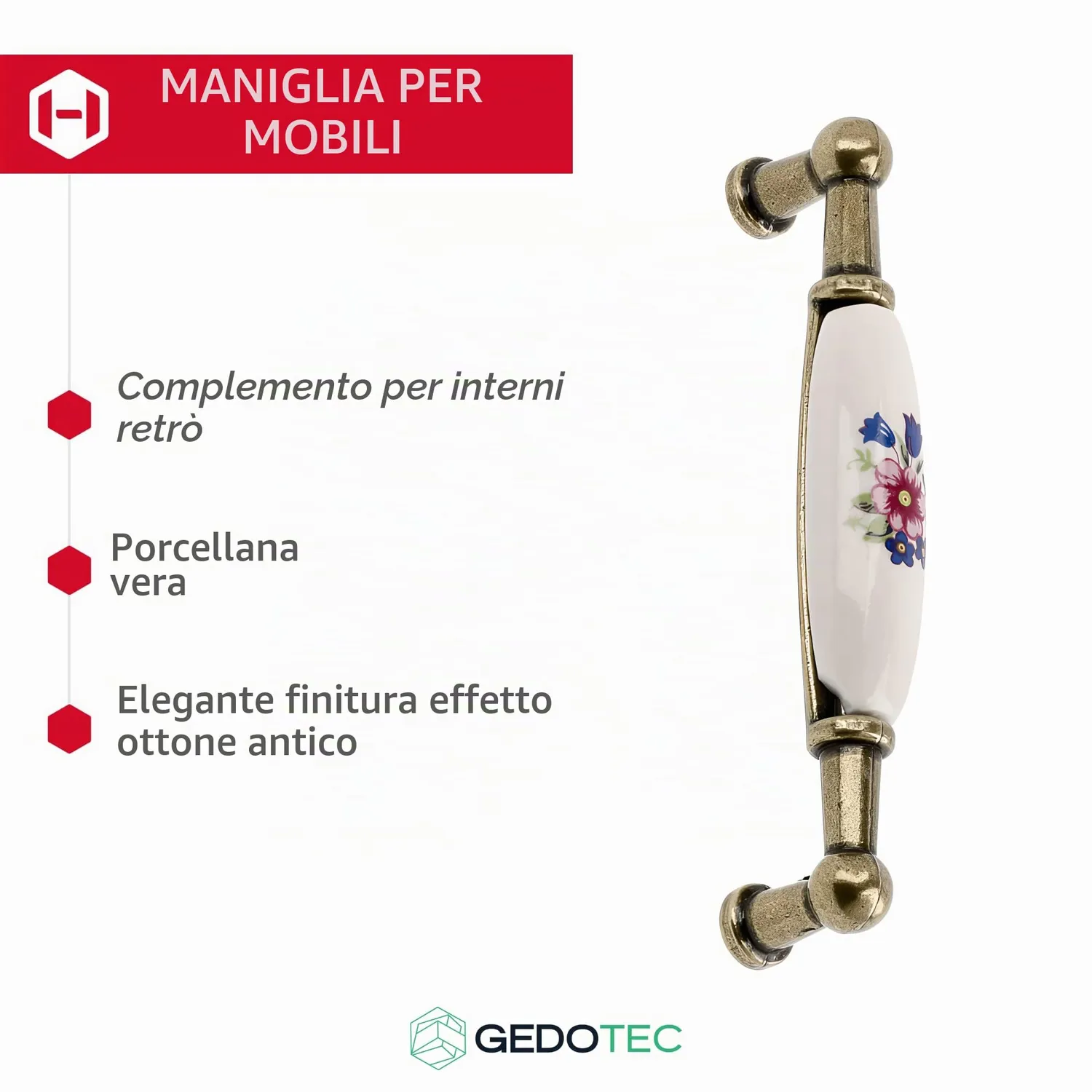 Gedotec Erni maniglia porcellana fiore 96 mm 10 pezzi