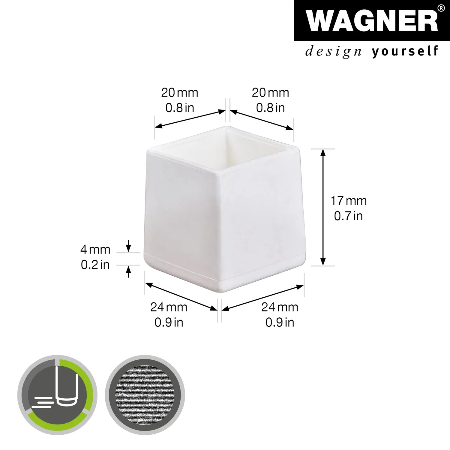Wagner 15052199 EH 0521 tappi quadrati bianchi 4 pezzi acciaio
