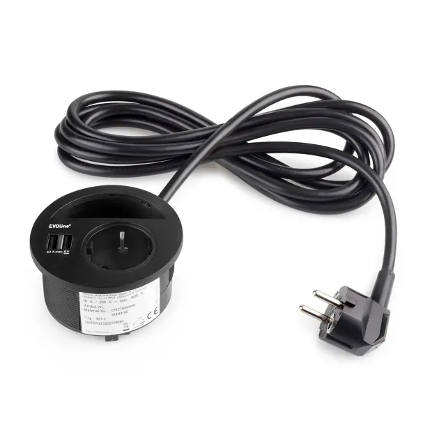 Emuca Vertikal Multiconnettore da Incasso Nero 1 Schuko 2 USB