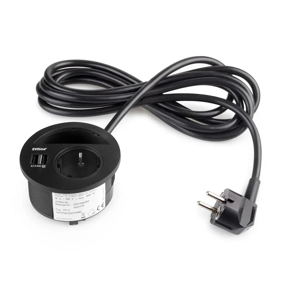 Emuca Vertikal Multiconnettore da Incasso Nero 1 Schuko 2 USB