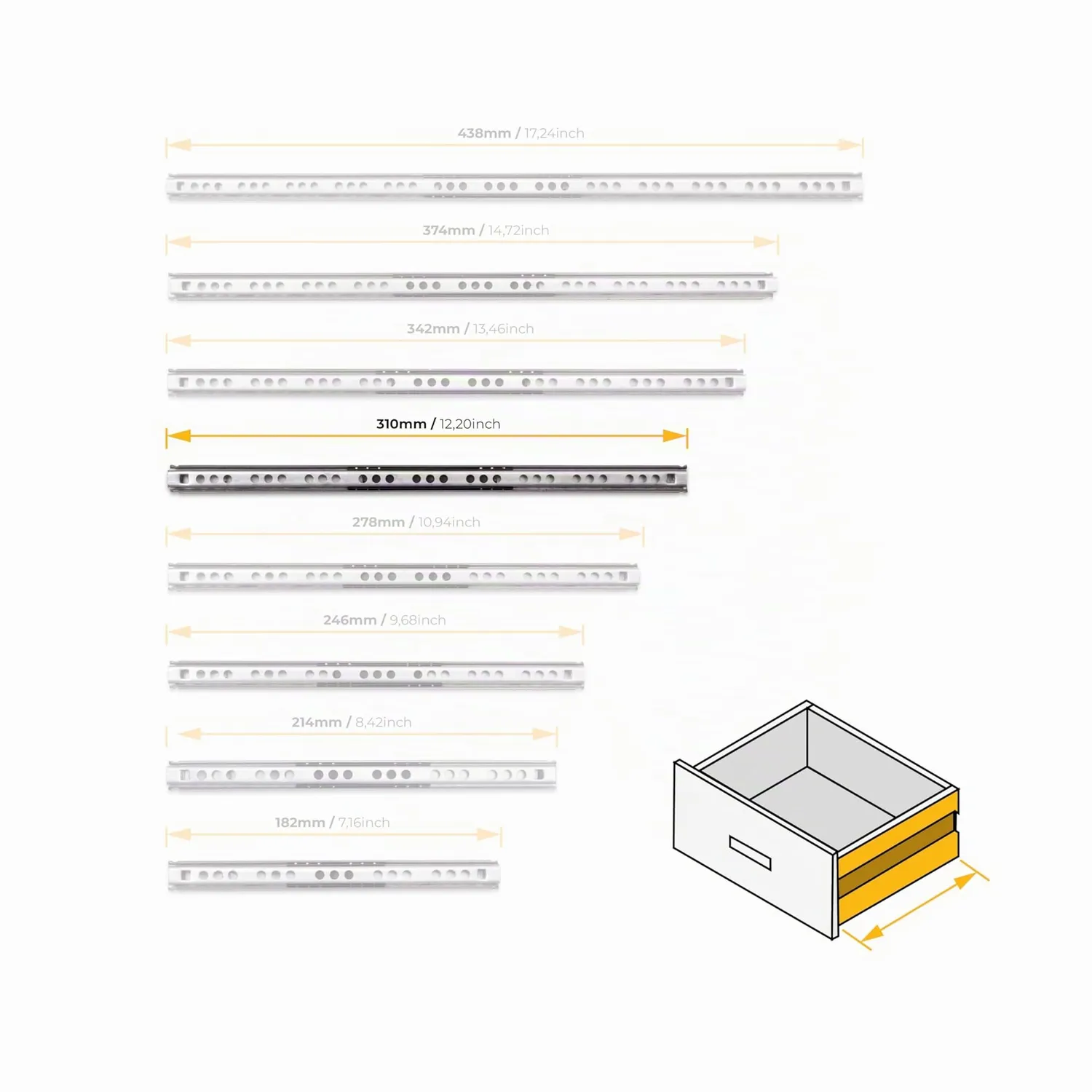 Emuca Guide Cuscinetti Sfere 310 mm 10 pz Parziale
