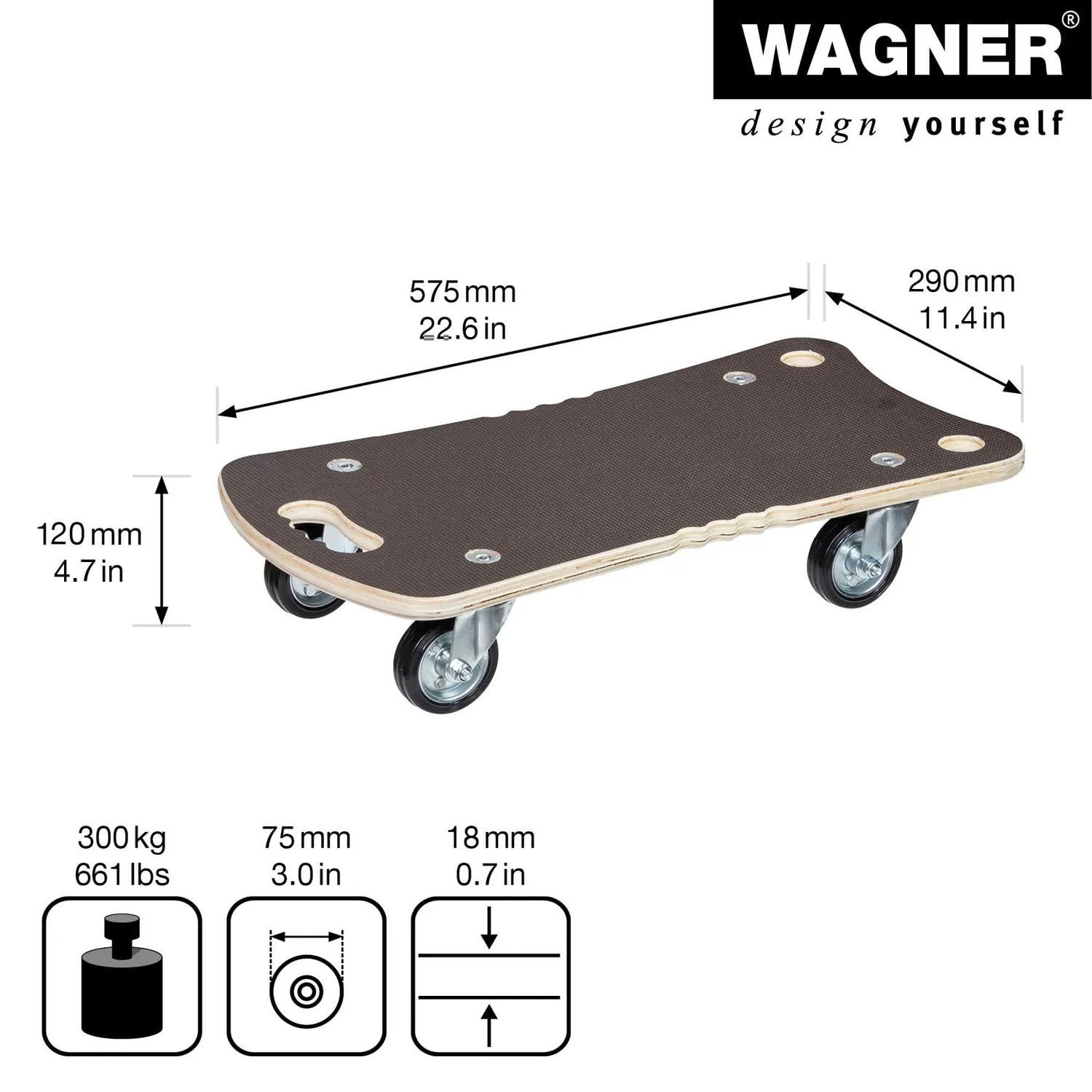 WAGNER MM 1312 carrello trasporto 57,5x29 cm gomma 300 kg