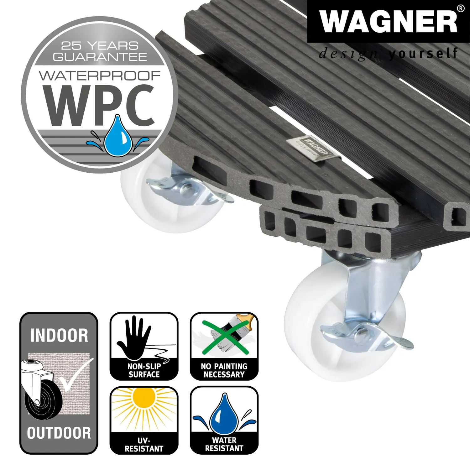 Wagner WPC carrello piante rotondo antracite D38,5 cm 150 kg