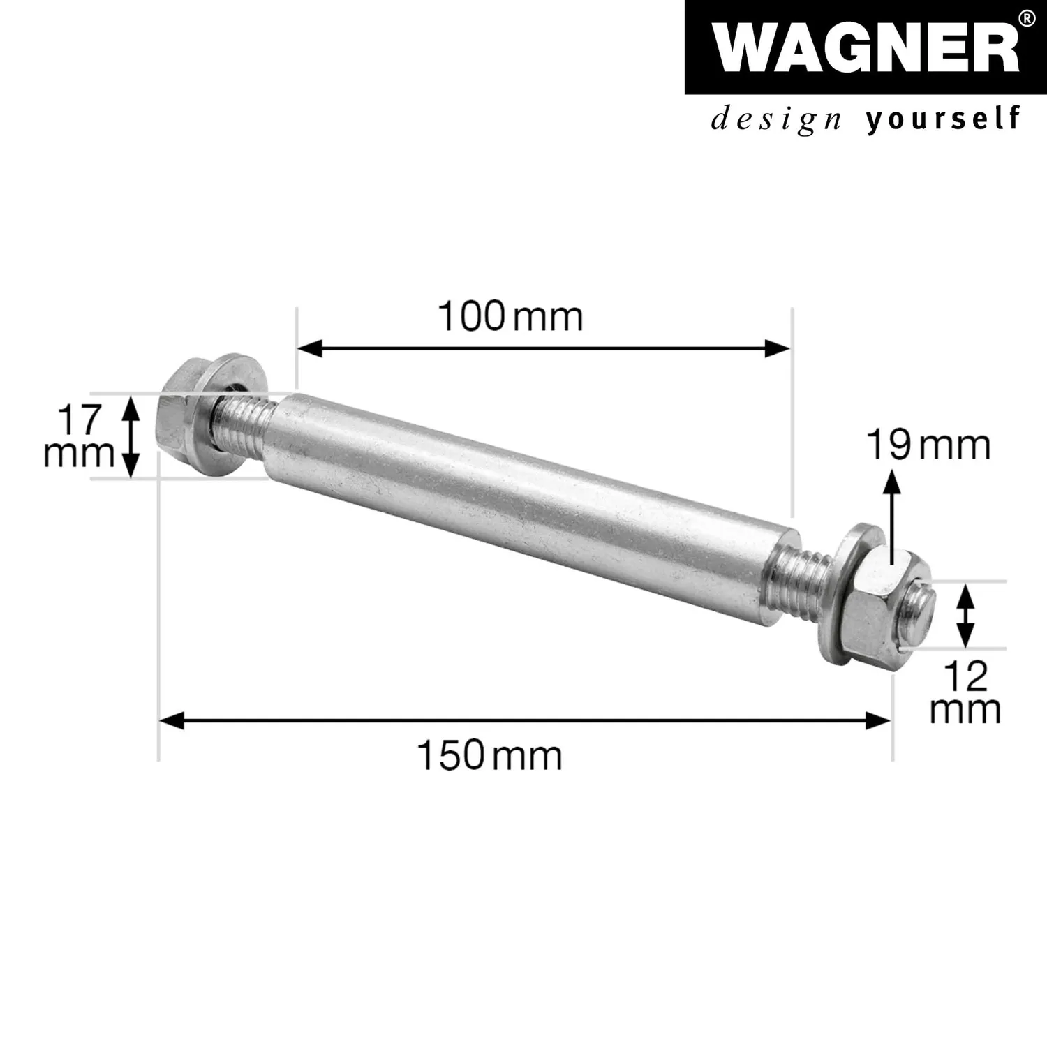 Wagner RO 0444 asse ruota 25x100 mm foro 17 mm acciaio
