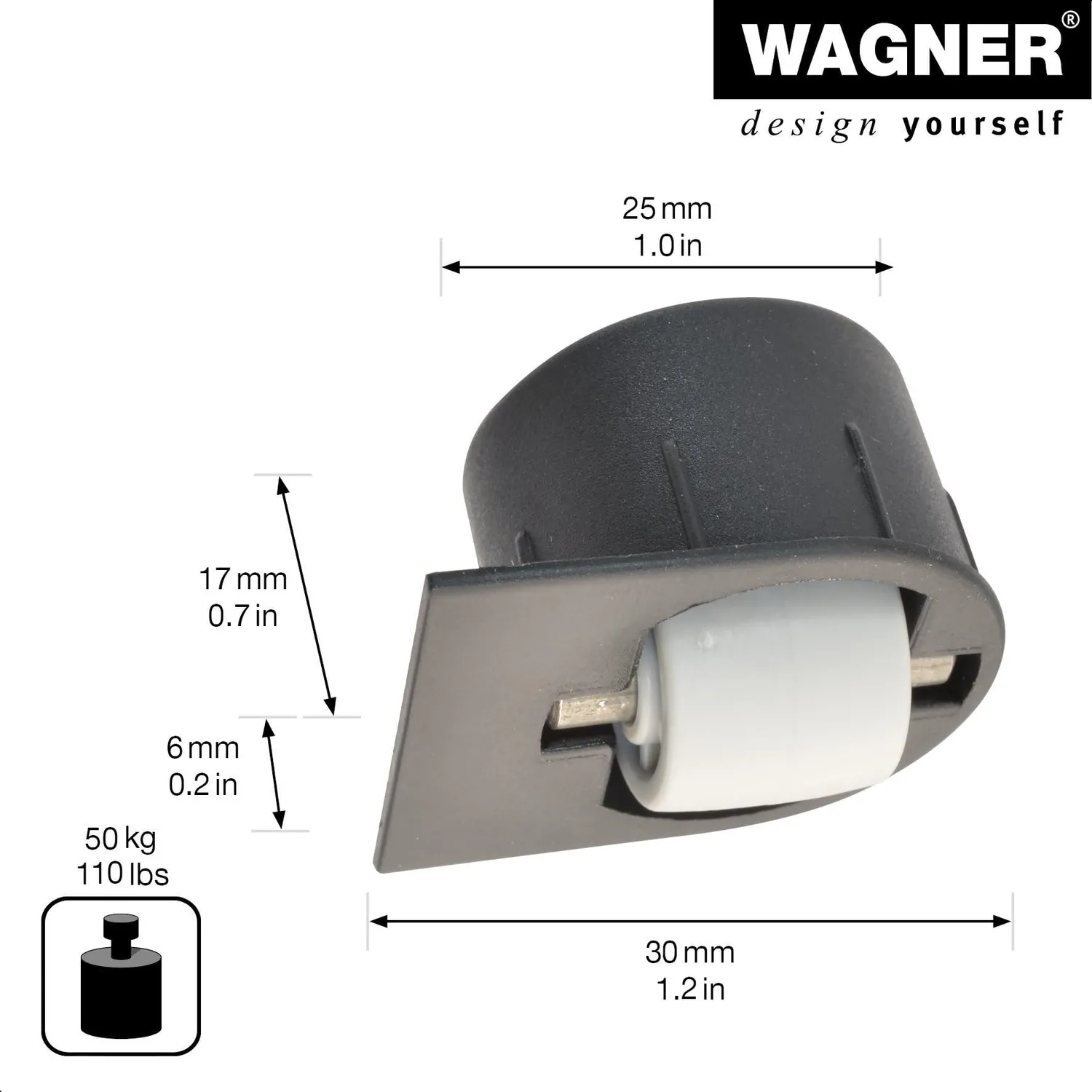 Wagner BSR RO 7076 mini rotella a scomparsa 15 mm nera 1 pz