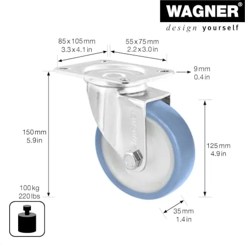 Wagner 04662501 rotella girevole 125 mm 100 kg ultrasoft