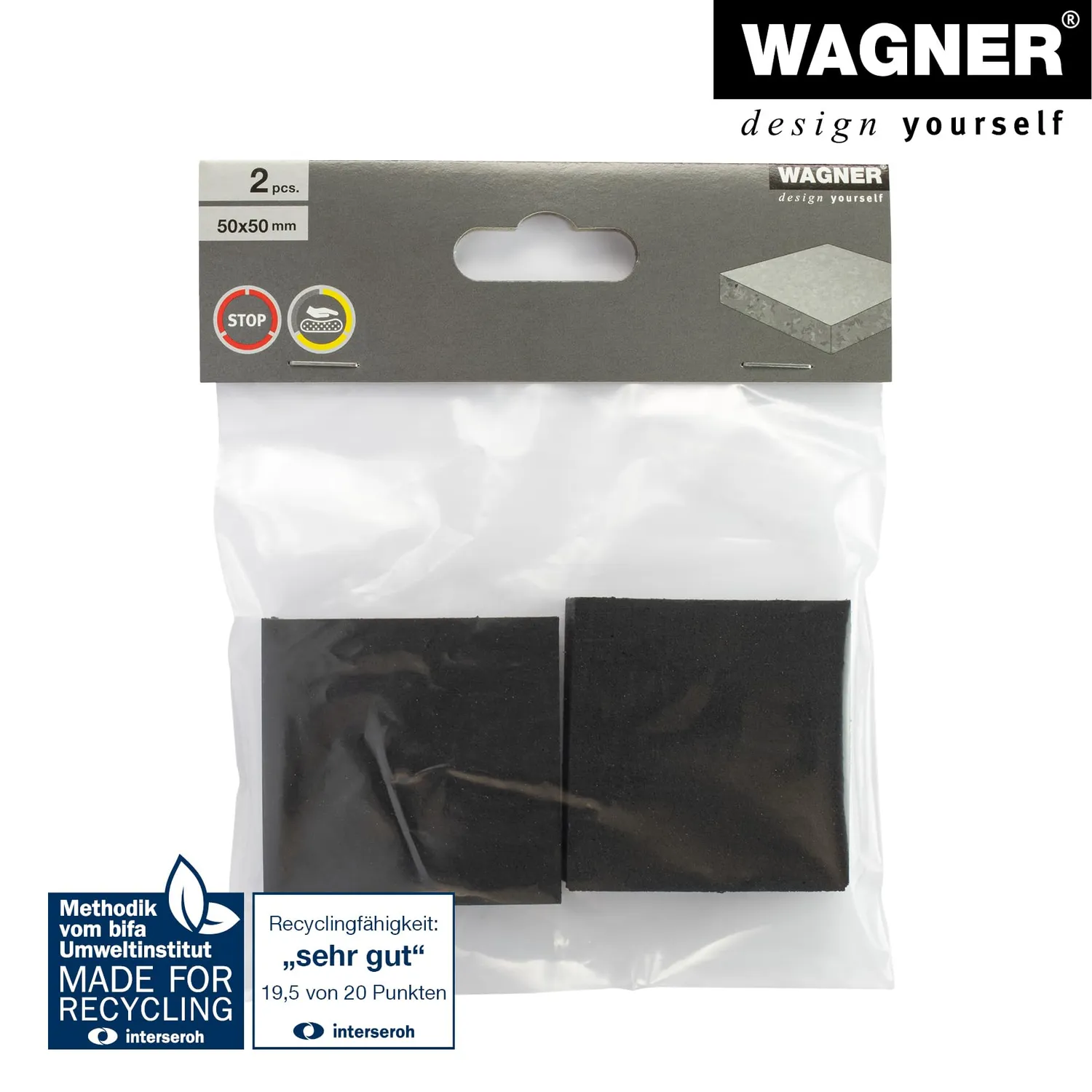 Wagner 15195099 antivibranti lavatrice 2 pezzi 50x50 mm neri