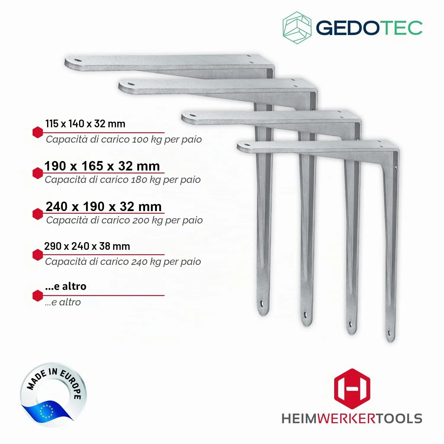 Gedotec Sparta reggimensola alluminio 200x250 mm 200 kg