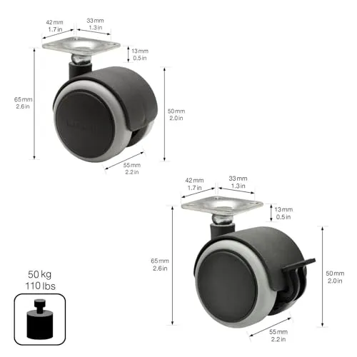 Wagner Soft ruote mobili doppie 50 mm set 4 pezzi con freni
